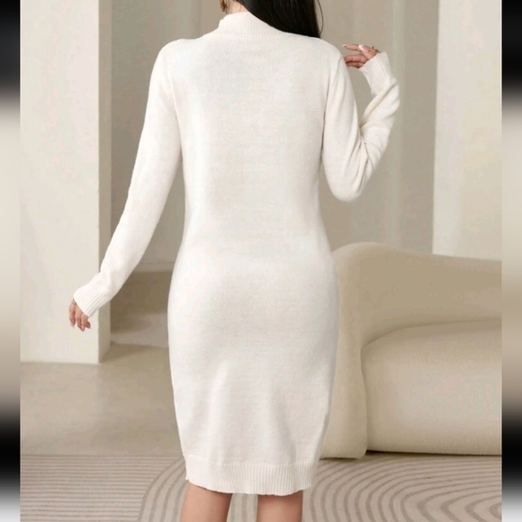 Elegant Solid Color Lace Patchwork Sweater Dress For Women, Autumn/Winter - Picture 6 of 6